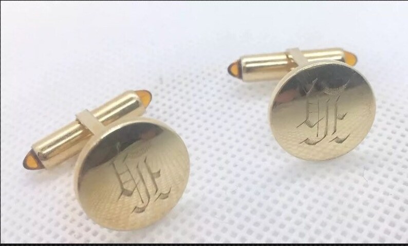 Krementz Gold Filled Amber Bullet Cufflinks Monogram MCM Vintage Mens Jewelry image 2