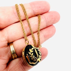 JOAN RIVERS Black Enamel Egg Locket Necklace Signed Vintage Designer Jewelry