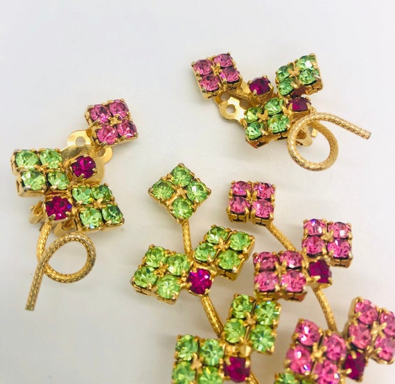 Beautiful Large Pink & Green Rhinestone Brooch an… - image 8