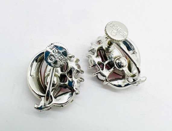 LISNER Pink Rhinestone & White Enameled Earrings … - image 5
