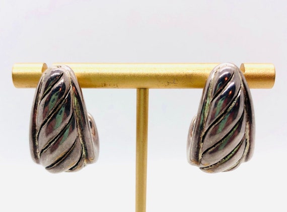 Large Sterling Silver Puffy Huggie Hoop Earrings … - image 2