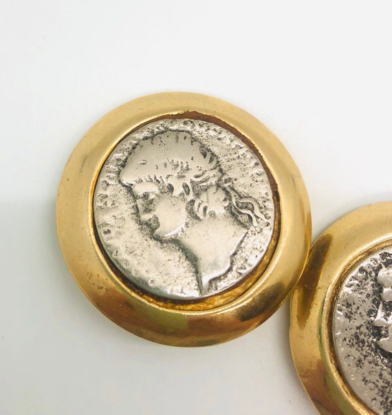 Huge Mega Faux Roman Coin Earrings 80’s Statement… - image 8