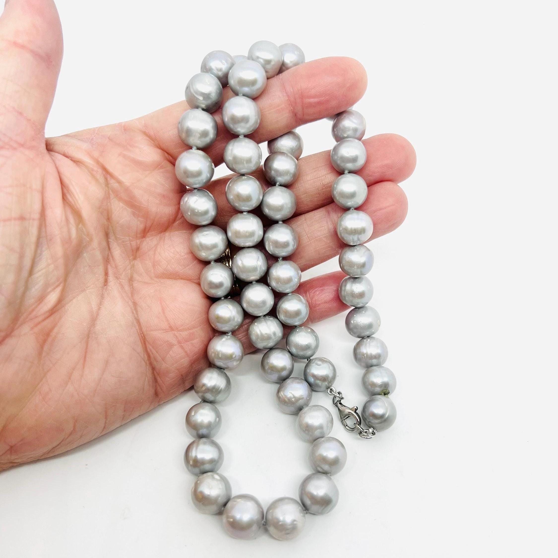 Chunky KTC Sterling Silver Gray Kashi Pearl Necklace 97gm Signed