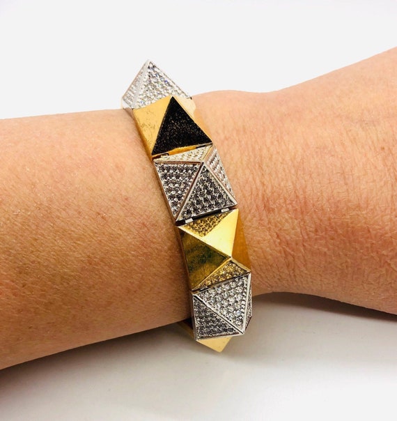 Chunky Pyramid Bracelet Two Tone CZ Set Designer … - image 1