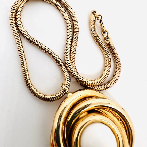 Large Knotted Gold Tone White Cabochon Necklace S… - image 8