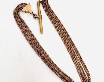 Victorian Gold Filled Triple Strand Watch Chain Etched End Tips Antique Jewelry