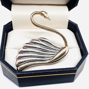 Carla Sterling Silver Swan Brooch Vermeil Accents Signed Fine Vintage Designer Jewelry