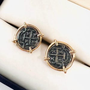 14k Gold ATOCHA Shipwreck Silver Replica Coin Sunken Treasure Earrings Fine Vintage Jewelry