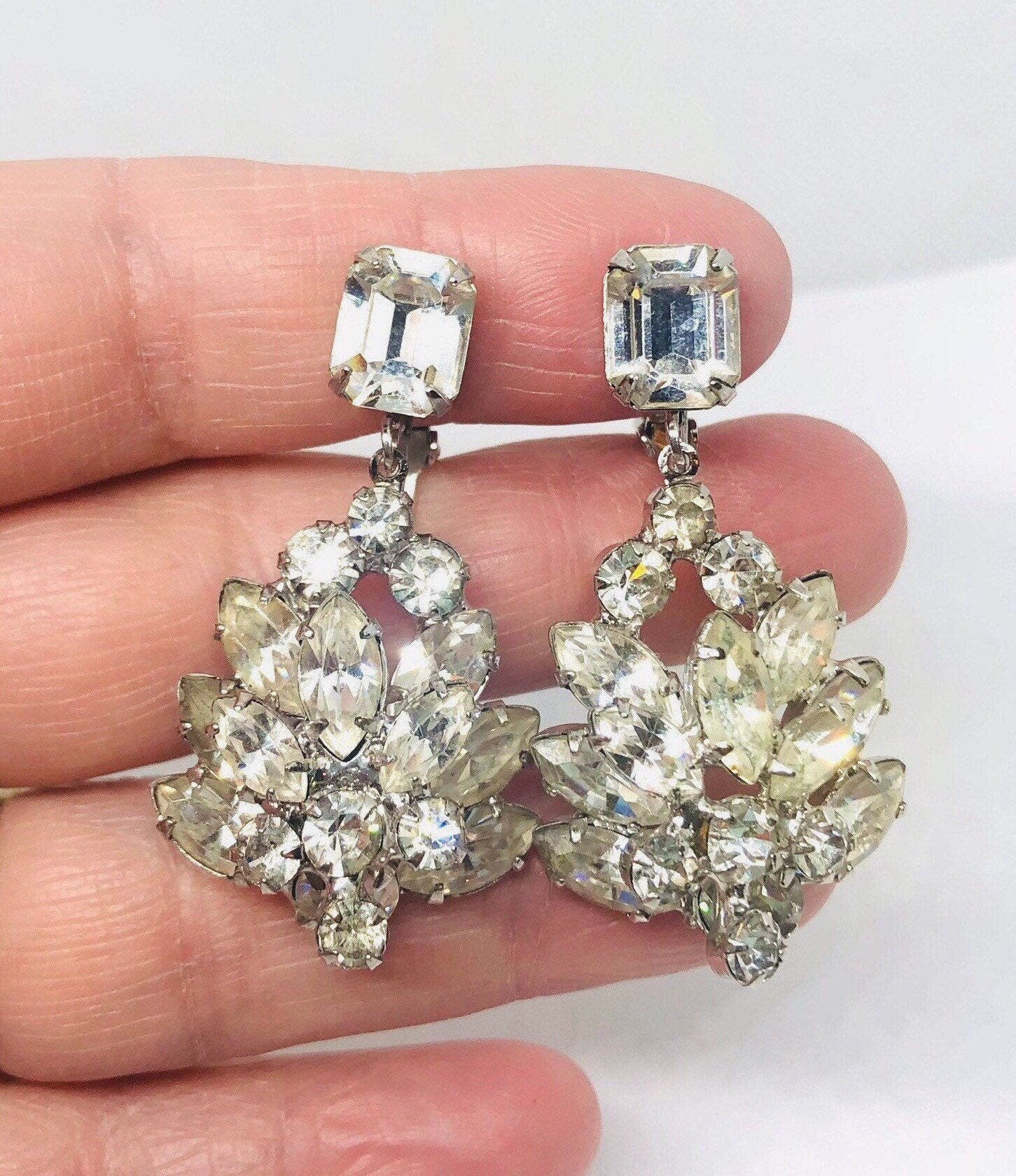 ★VINTAGE HOLLYWOOD★ Ornament drop Earrings_VH249OEA002M Victorian Rhinestone and Pearl Drop Earrings | Goth Clothes