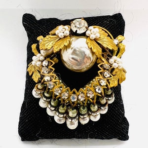 Miriam HASKELL Faux Baroque Pearl & Rhinestone Dangle Brooch Vintage Designer Jewelry