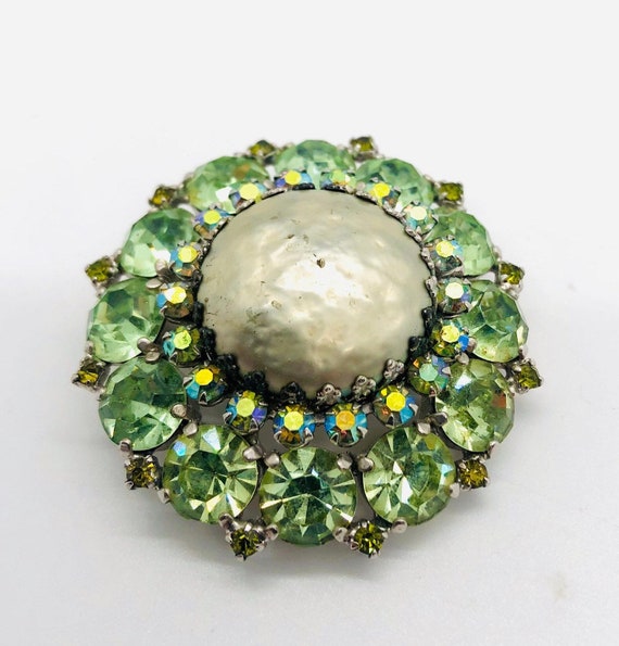 WEISS Pale Green Rhinestone & Faux Baroque Pearl … - image 6