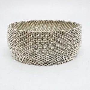 Wide Chunky Sterling Silver Woven Mesh Bangle Bracelet 78gm Fine Vintage Designer Jewelry