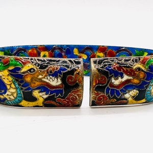 Large Chinese Export Sterling Silver Enamel Dragon Split Bangle Bracelet Fine Vintage Antique Jewelry