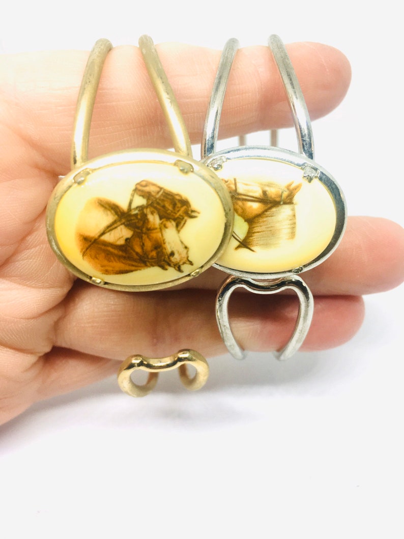 Lot 2 Horse Lovers Clamper Bracelets Equestrian Theme Vintage Jewelry