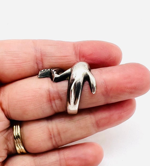 Large Taxco Mexico Sterling Silver Dolphin Ring 1… - image 7