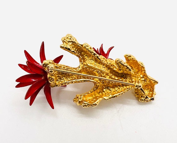 CASTLECLIFF Gold Tone Cast Red Enamel Coral Brooc… - image 9