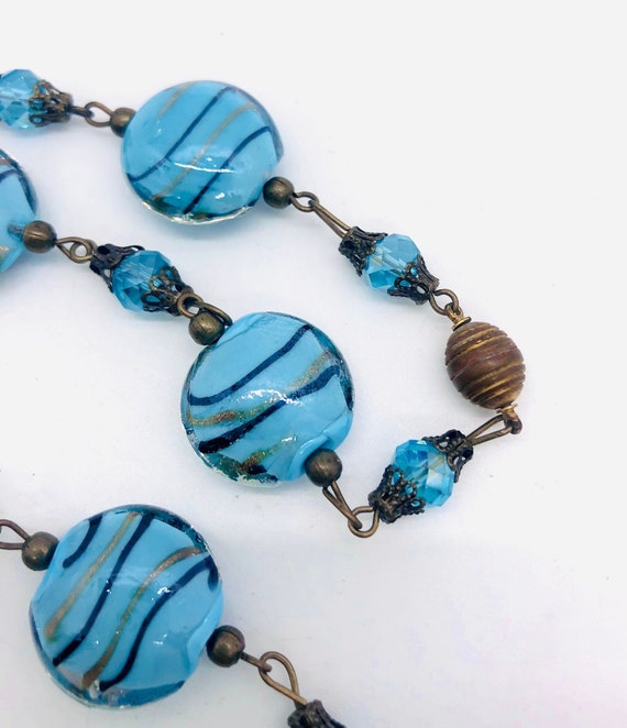 Murano Venetian Blue Aventurine Glass Beaded Neck… - image 8