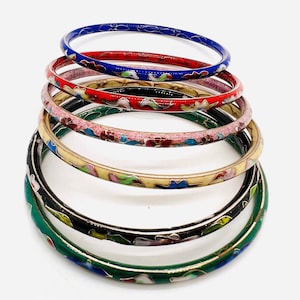 Lot of 6 Cloisonné Enameled Bangle Bracelets Different Colors Vintage Jewelry