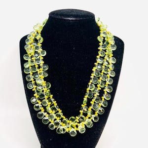 3 Strand Sterling Silver Faceted Green Glass & Pearl Necklace Gemstone Fine Vintage Jewelry