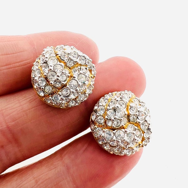 SWAROVSKI Pave Set Clear Crystal Rhinestone Earrings Signed Vintage Designer Jewelry