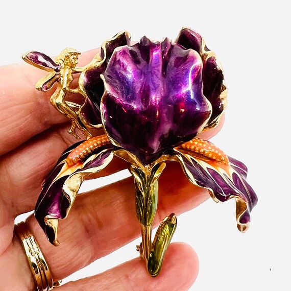 KIRKS FOLLY Purple Enameled Iris & Fairy Brooch S… - image 6