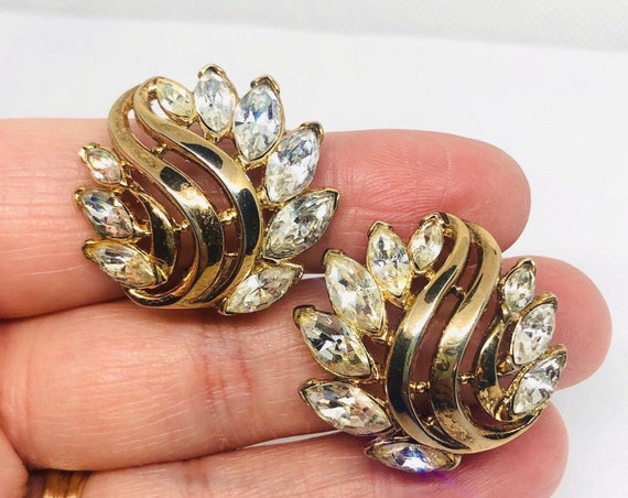 Buy Signed TRIFARI Clear Rhinestone Earrings Large Vintage