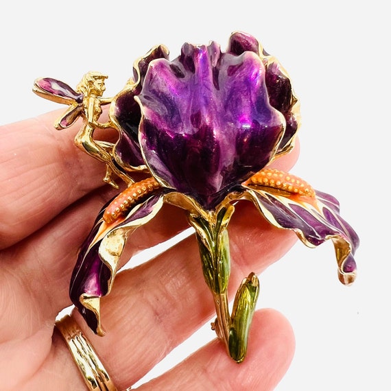 KIRKS FOLLY Purple Enameled Iris & Fairy Brooch S… - image 2