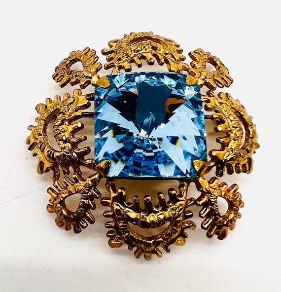 Large Light Blue Square Rivoli Rhinestone Brooch … - image 7