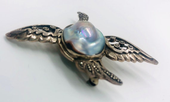 Large Sterling Silver Marcasites & BLISTER PEARL … - image 7