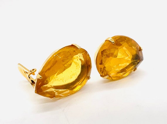 Large LES BERNARD Oversized Faceted Topaz Glass E… - image 5