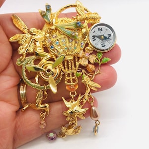 Huge KIRKS Folly Flying Fantasy Brooch Moving Parts Original Box Whimsical Vintage Designer Jewelry