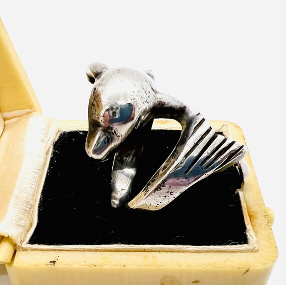 Large Taxco Mexico Sterling Silver Dolphin Ring 1… - image 4