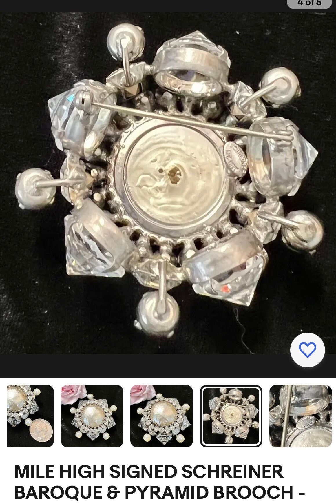 SCHREINER New York 1950's Gray Brown Crystal Faux Pearl