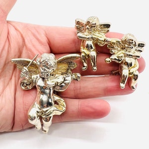 Large Sterling Silver Figural Cherub Brooch Earrings Demi 37gm Fine Vintage Designer Jewelry