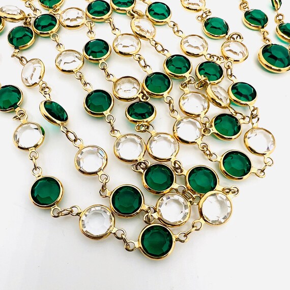 MONET Green Bezel Set Crystal Necklace Earrings D… - image 6