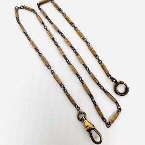 Victorian Etched Gold Filled Pocket Watch Chain - Antique Jewelry