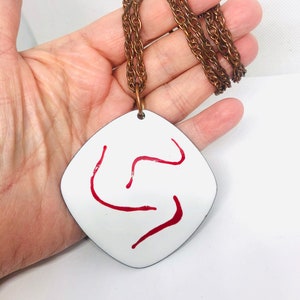 Large Abstract Picasso Like Enameled Copper Necklace Vintage Jewelry