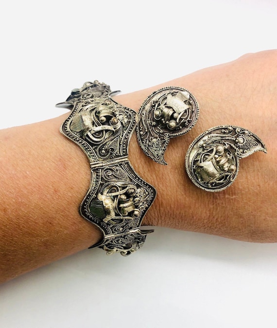 SURA Bali 900 Silver DRAGON Bracelet & Earrings Demi 42gms Rangda 