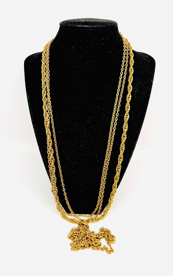 Long Gold Tone Triple Strand Layered Chains Necklace Vintage Jewelry Goldette?
