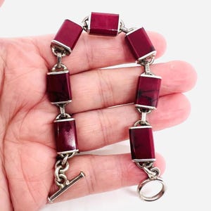 Chunky Sterling Silver Mexico Red Jasper Bracelet 35gm Fine Vintage Jewelry