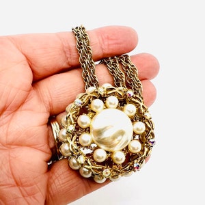 Large Faux Baroque Pearl & AB Rhinestone Necklace Vintage Designer Jewelry