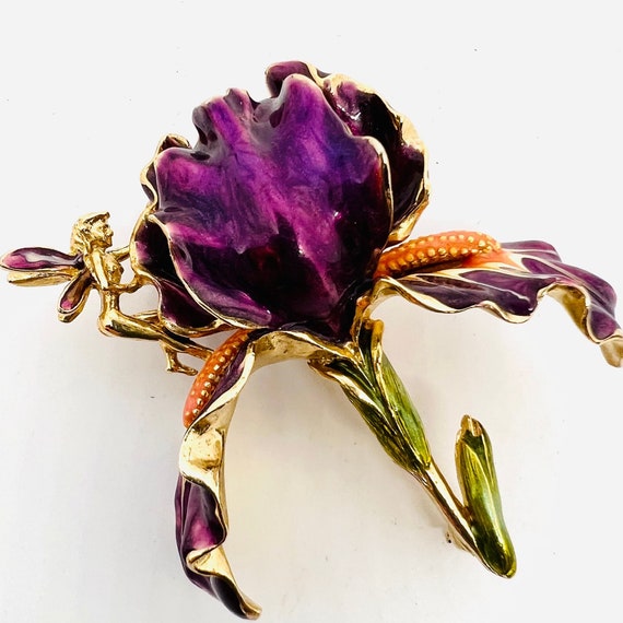KIRKS FOLLY Purple Enameled Iris & Fairy Brooch S… - image 3