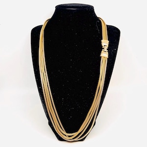 4 Strand Gold Tone Mesh & Serpentine Layered Necklace Vintage Jewelry
