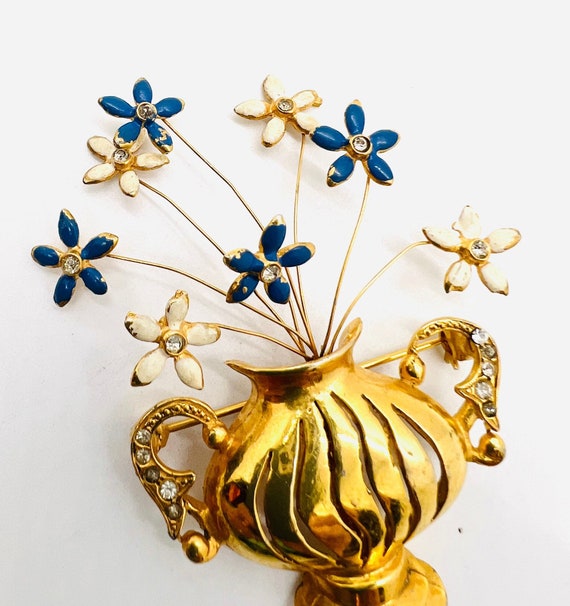 Rare REINAD Trembler Enamel Flowers Gold Tone Pot… - image 7