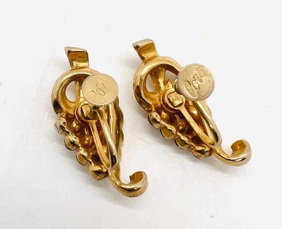 Early CORO Unusual Clear Rhinestone Earrings Scro… - image 5