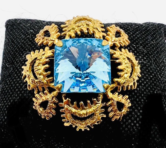 Large Light Blue Square Rivoli Rhinestone Brooch … - image 2