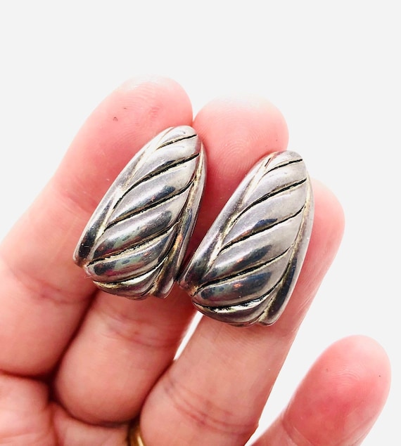 Large Sterling Silver Puffy Huggie Hoop Earrings … - image 1