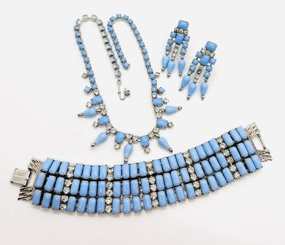 BY GALE Robins Egg Blue Glass Necklace Bracelet E… - image 3