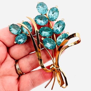 Huge Early CORO Sterling Silver Vermeil Rhinestone Brooch Signed Fine Vintage Designer Jewelry