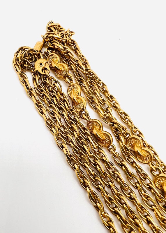 MONET Long Gold Tone Station Link Chain Necklace … - image 5